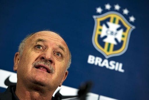 Brazil&#039;s coach Felipe Scolari holds a press conference at Wembley Stadium in London on February 5, 2013