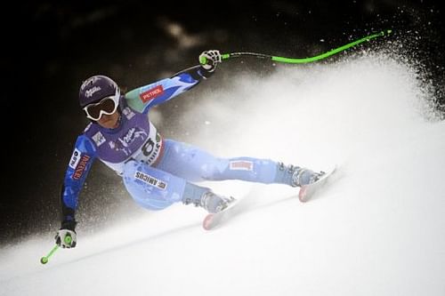 Tina Maze races in the World Championships women's Super-G in Schladming, Austria on February 5, 2013