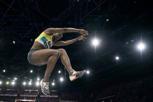 France&#039;s Eunice Barber competes during the long jump contest on February 27, 2010 at Bercy stadium in Paris