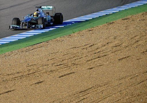 Mercedes&#039; British driver Lewis Hamilton, during testing in Jerez de la Frontera, Spain, on February 6, 2013