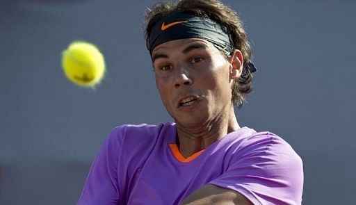 Rafael Nadal returns on February 6, 2013, in the second round of the ATP clay court tournament in Chile