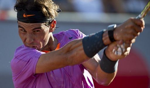 Rafael Nadal powers a return to Federico Delbonis on February 6, 2013
