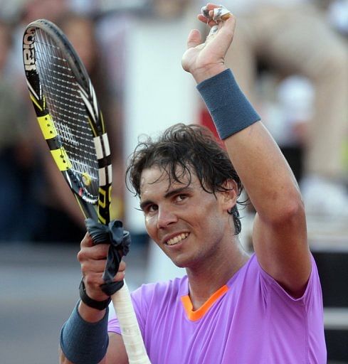 Rafael Nadal celebrates his win at the ATP Vina del Mar tournament in Chile on February 6, 2013