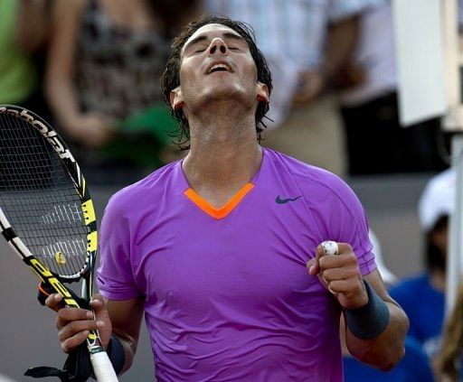 Spanish tennis player Rafael Nadal  celebrates his victory over Daniel Gimeno-Traver, on February 8, 2013