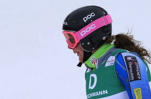 Stacey Cook from the US practices during the women's downhill training session in Schladming, Austria, February 9, 2013