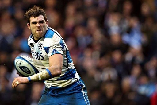 Sean Lamont of Scotland scores a try at Murrayfield Stadium in Edinburgh on February 9, 2013