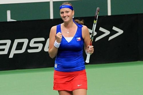 Czech Republic's Petra Kvitova reacts after her match against Australia's Jarmila Gajdosova on February 9, 2013