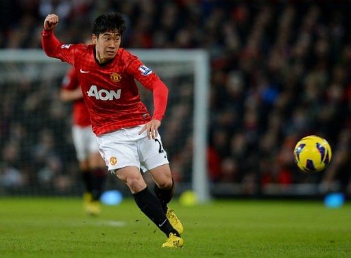 Manchester United midfielder Shinji Kagawa has a go at goal against Southampton at Old Trafford on January 30, 2013
