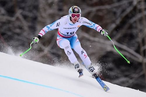 Austria's Hannes Reichelt at the 2013 Ski World Championships in Schladming, Austria on February 6, 2013