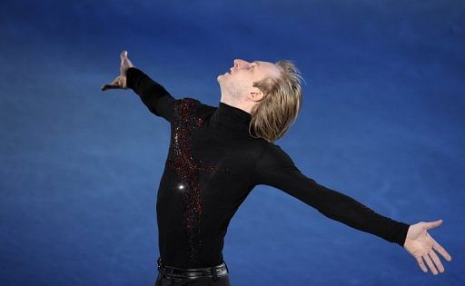 Yevgeny Plushenko dances at the European Figure Skating Championships in Tallinn on January 24, 2010