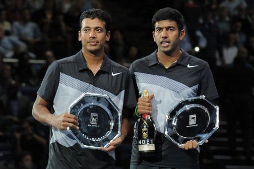 Mahesh Bhupathi (left) and Rohan Bopanna at the ATP World Tour Finals in London on November 12, 2012