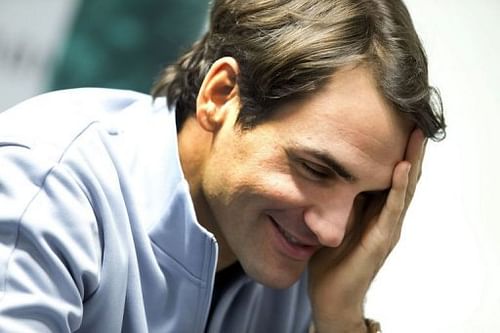 Roger Federer gives a press conference on February 11, 2013 in Rotterdam