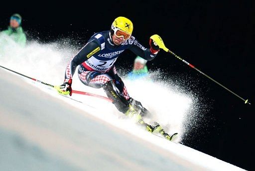 Ivica Kostelic competes in the slalom event of the men&#039;s super-combined in Schladming on February 11, 2013