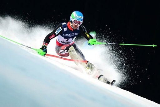 Ted Ligety competes in the slalom event of the men&#039;s super-combined in Schladming, Austria on February 11, 2013