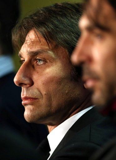 Juventus coach Antonio Conte gives a press conference, on February 11, 2013, ahead of the last-16 clash at Celtic