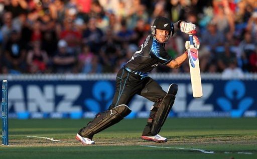New Zealand&#039;s Brendon McCullum hits a shot during their second T20 international against England on February 12, 2013