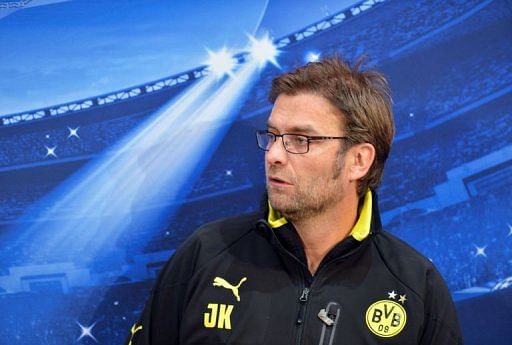 Borussia Dortmund coach Juergen Klopp speaks during a press conference in Donetsk on February 12, 2013