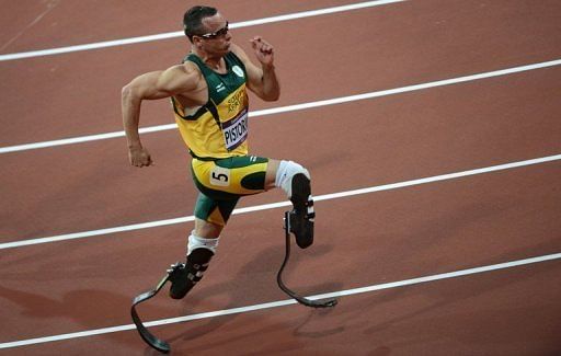 Oscar Pistorius in action at the Paralympics in London on August 5, 2012