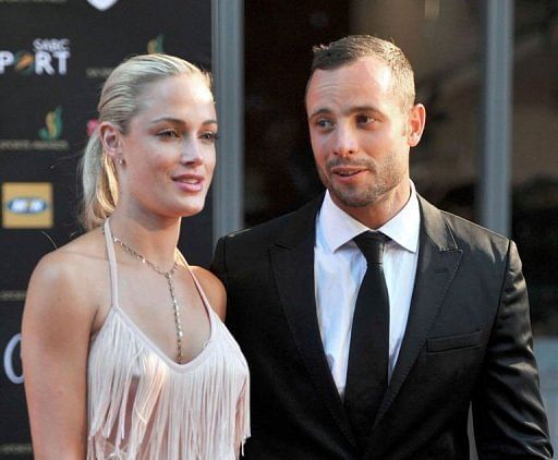 South African sprint star Oscar Pistorius and his model girlfriend Reeva Steenkamp in Johannesburg on November 4, 2012