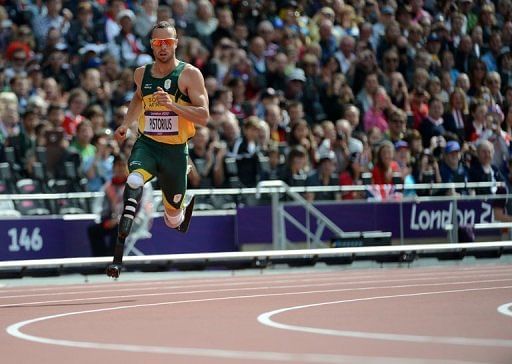 South Africa&#039;s Oscar Pistorius competes in the men&#039;s 400m heats at the London 2012 Olympics on August 4, 2012
