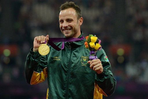 Oscar Pistorius poses at the London 2012 Paralympic Games on September 8, 2012