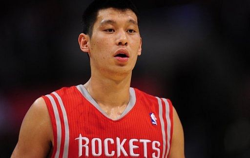 Jeremy Lin  of the Houston Rockets stands on the court in Los Angeles, California on February 13, 2013