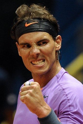 Rafael Nadal grits his teeth after winning his Brazil Open match, on February 14, 2013