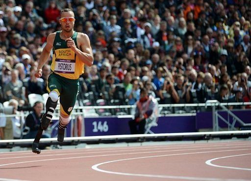 South Africa&#039;s Oscar Pistorius competes in the men&#039;s 400m heats at the London 2012 Olympics on August 4, 2012