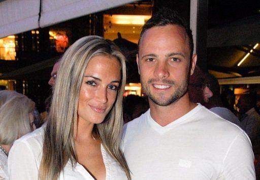 Oscar Pistorius and Reeva Steenkamp at Melrose Arch in Johannesburg on January 26, 2013