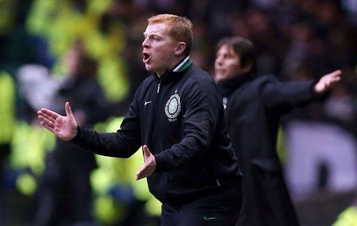 Celtic&#039;s coach Neil Lennon shouts during their UEFA Champions League football match in Glasgow, February 12, 2013