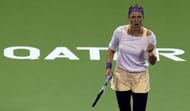 Azarenka wins a point against Agnieszka Radwanska at the Qatar Open semi-finals on February 16, 2013 in Doha