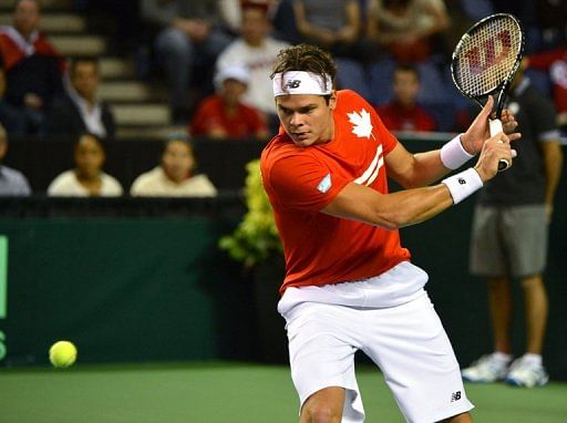 Canada&#039;s Milos Raonic is pictured on February 3, 2013 during a Davis Cup match in Vancouver