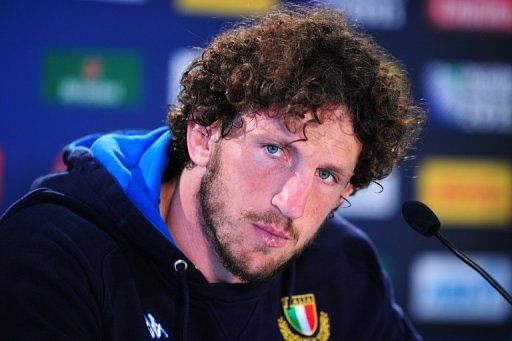 Mauro Bergamasco addresses a news conference in Dunedin, New Zealand on October 1, 2011