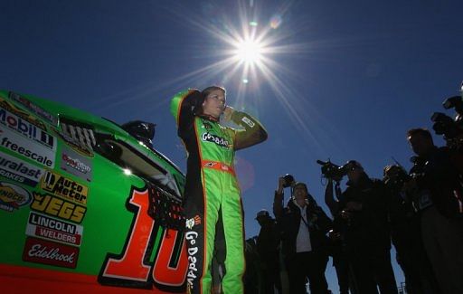 Danica Patrick gets out of her car after qualifying on February 17, 2013 in Daytona Beach, Florida