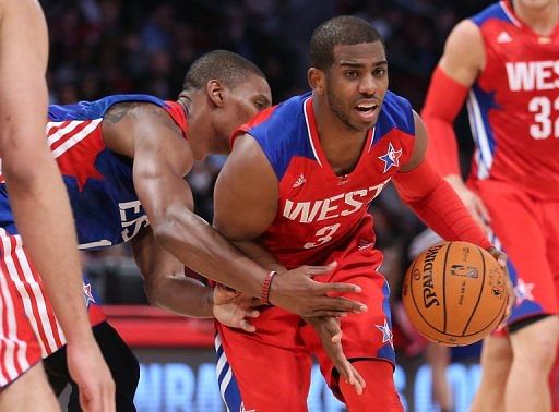 Chris Paul in action during the NBA All-Star Game on February 17, 2013