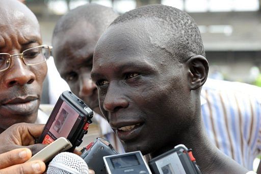 Luke Kibet speaks to the media after winning the Glo Lagos International Half Marathon on February 21, 2009