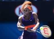 Serena Williams hits a return against Sloane Stephens during a Australian Open match in Melbourne on January 23, 2013
