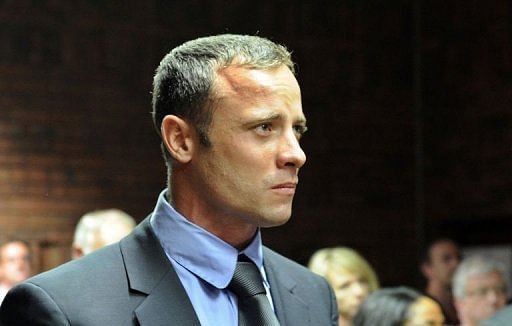 South African sprinter Oscar Pistorius appears on February 19, 2013 at the magistrate&#039;s court in Pretoria