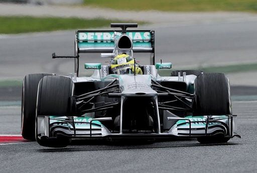 Nico Rosberg takes part in the first day of Formula One testing in Montmelo, near Barcelona, on February 19, 2013
