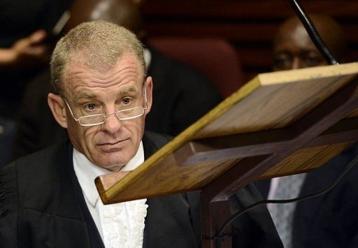 South African Prosecutor Gerrie Nel attends on February 19, 2013 the bail hearing in Pretoria