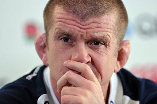 Graham Rowntree listens to a question during a press conference at Twickenham in London on November 23, 2012