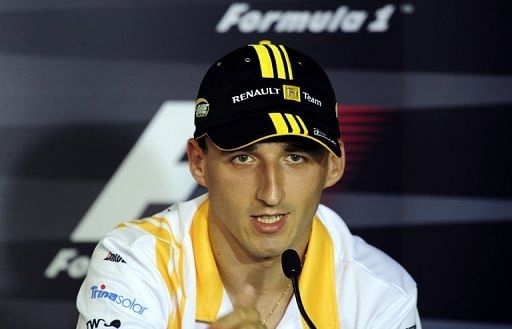 Robert Kubica attends a press conference at the Hungaroring circuit in Budapest on July 29, 2010