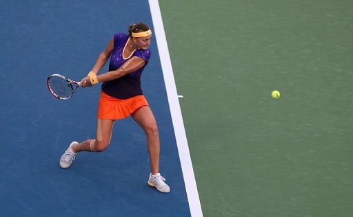 Czech Republic&#039;s Petra Kvitova retuns the ball during the WTA Dubai Open on February 19, 2013