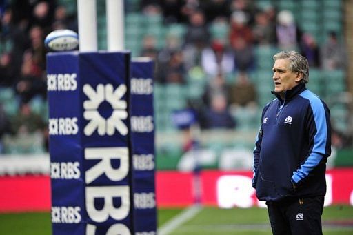 Scotland interim head coach Scott Johnson watches his team warm up before the clash with England on February 2, 2013