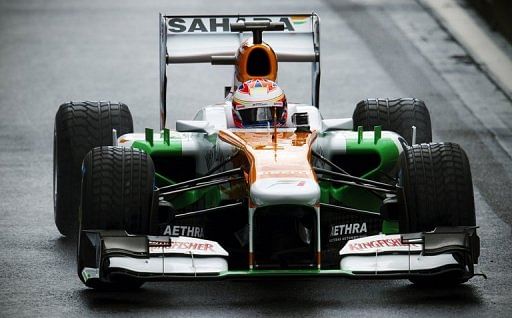 British driver Paul Di Resta drives the Sahara Force India VJM06 Formula 1 racing car on Febuary 1, 2013