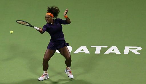 Serena Williams of the US returns the ball in Doha on February 17, 2013