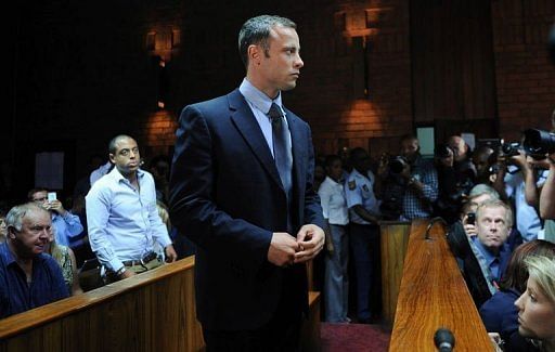 South African Olympic sprinter Oscar Pistorius appears at the Magistrate Court in Pretoria on February 22, 2013