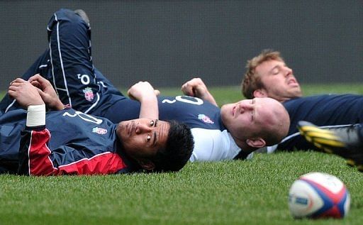 England players pictured during a training session at Twickenham Stadium in London on February 22, 2013