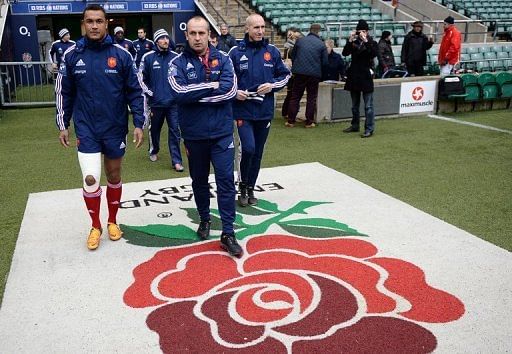 France&#039;s rugby union team arrive for a training session at Twickenham in London, on February 22, 2013