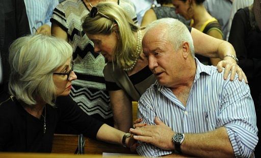 Henke Pistorius, the father of Olympic sprinter Oscar Pistorius, in the courthouse in Pretoria on February 22, 2013